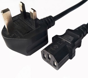 Hot sale China UK Plug Power Cable (3 Flat Pins) with Safety Mark 1m 1.5m Fuse 6FT Prong Black AC Cable with BS Plug C13 Kettle Power Cable UK Mains Plug to C13